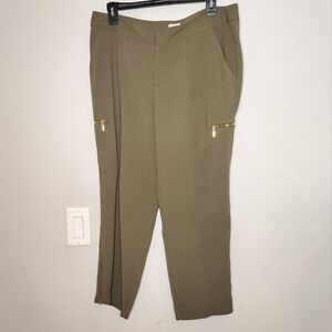 Cache Green Flowy Trouser Pants Size 12 Zip Ankles
